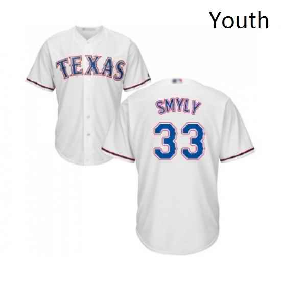 Youth Texas Rangers 33 Drew Smyly Replica White Home Cool Base Baseball Jersey